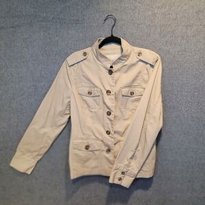 Banana Republic Khaki Military Style Jacket Women's Size L Utility Pockets